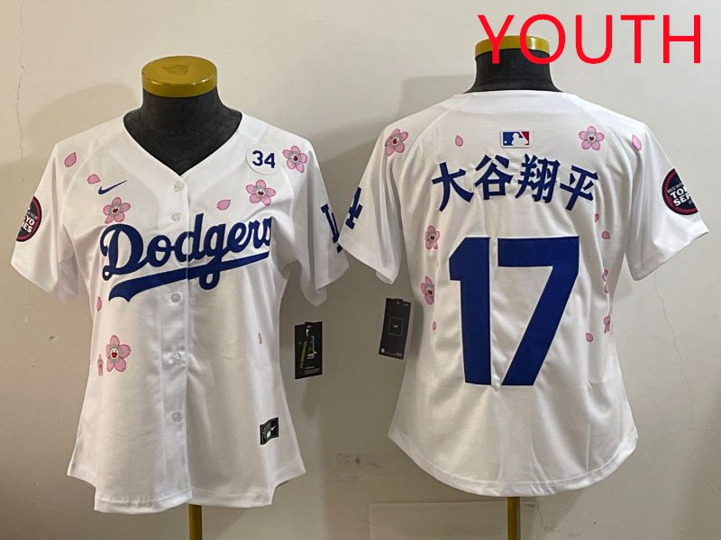 Youth Los Angeles Dodgers 17 Ohtani White Sakura Edition 2025 Nike MLB Jersey style 13
